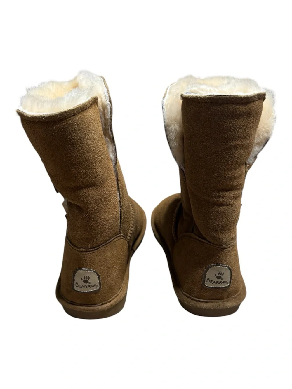 BEARPAW Brown Suede Sheepskin Lined Winter Boots Women’s Size 7 Toggle Mid Calf